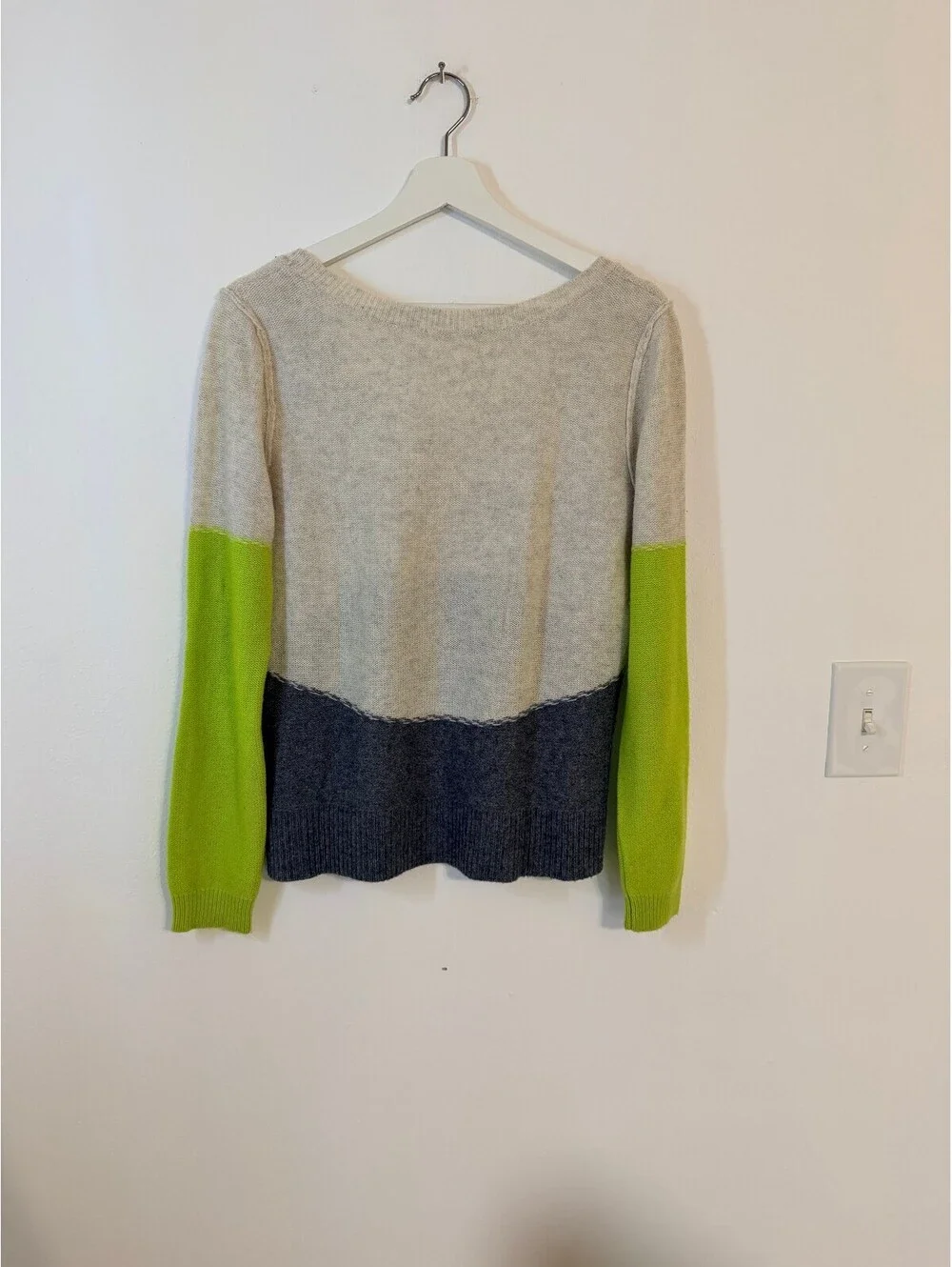 FP Beach Colorblock Merino Wool Cashmere Sweater Green Gray Size S